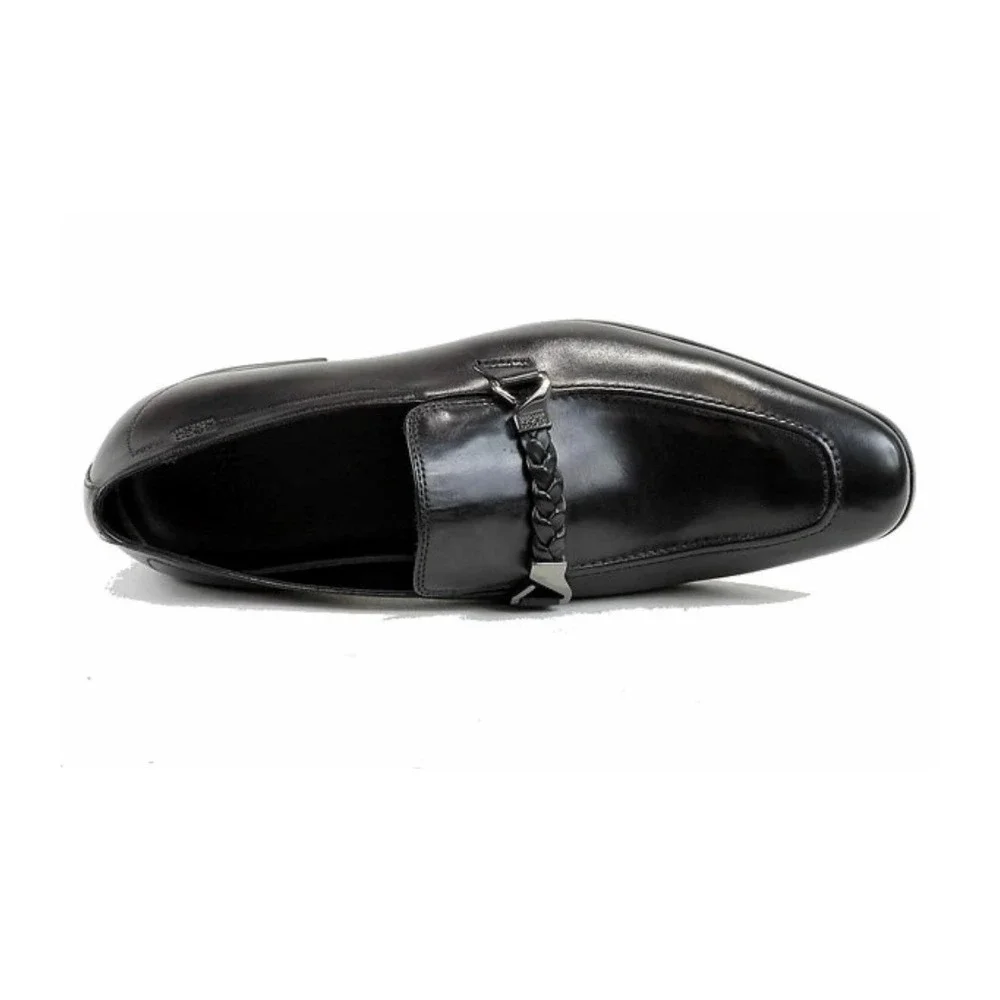Hugo Boss Loafers Mens Size 9 Black Good Braided Strap Leather Dress Shoes